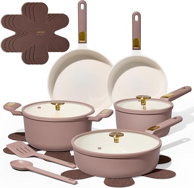 CAROTE Ceramic Cookware Set, Pots and Pans Set Non stick, 14-Piece Induction by CAROTE