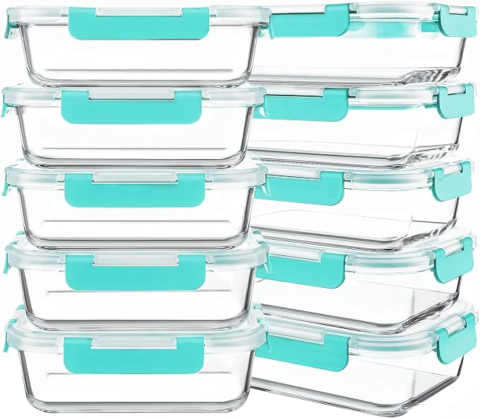 KOMUEE 10 Packs 30 oz Glass Meal Prep Containers, Glass Food Storage Containers by KOMUEEUS
