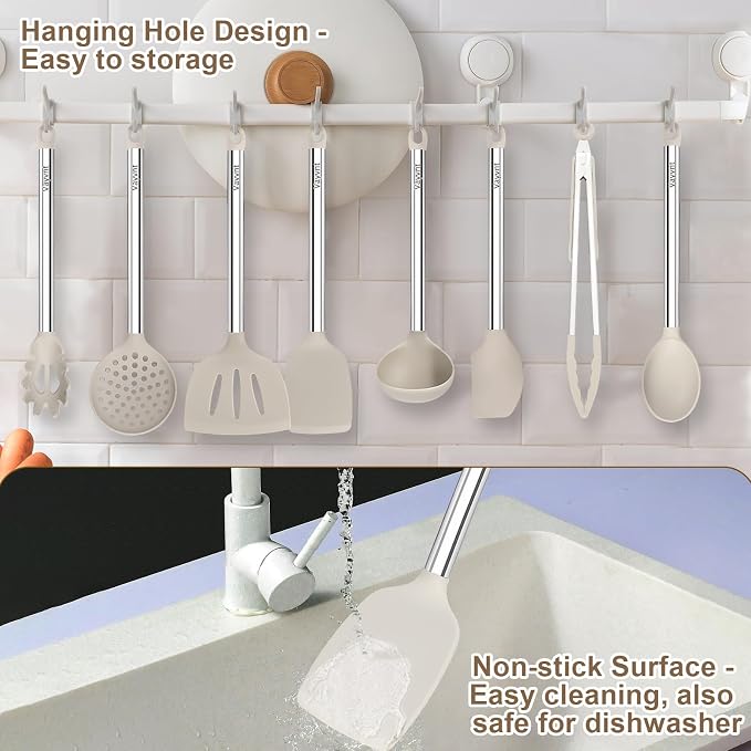 8 Pieces Kitchen Utensils Set, Vayvnt Silicone Cooking Utensils Set - Image 5