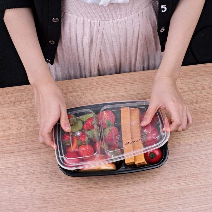 Glotoch Express 300 Pack 32oz Black 2 Compartment Square Meal Prep Containers - Image 9
