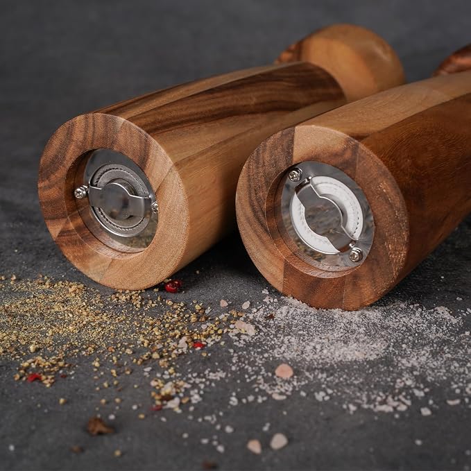 Salt and Pepper Mill Set with Tray, Adjustable Ceramic Grinder Salt Mill - Image 4