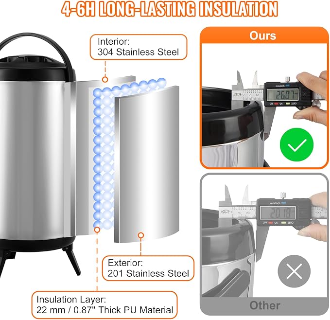 VEVOR Stainless Steel Insulated Beverage Dispenser, 2.4 Gallon 9.2 Liter - Image 3