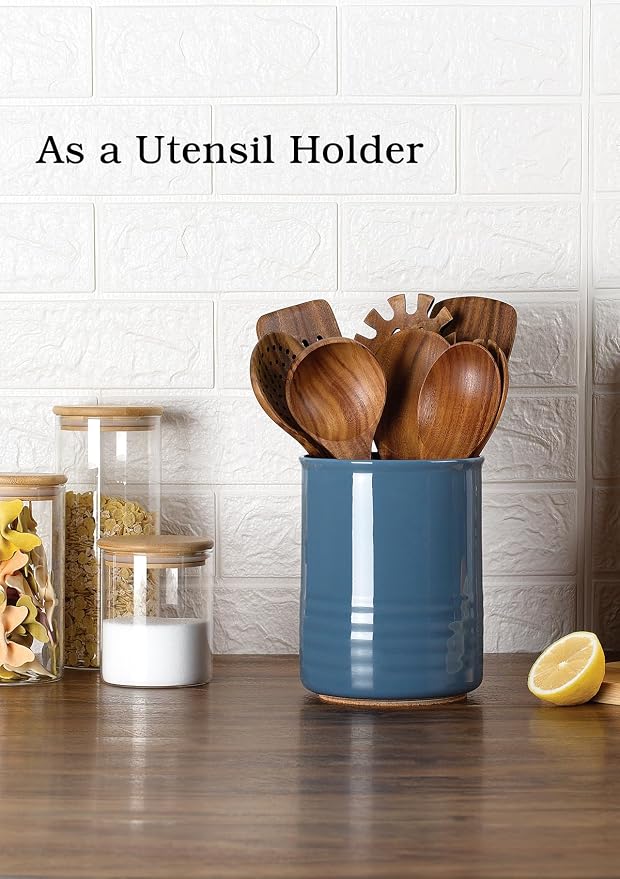 ABRUTY Utensil Holder, 6.7" Ceramic Kitchen Utensil Crock - Image 3