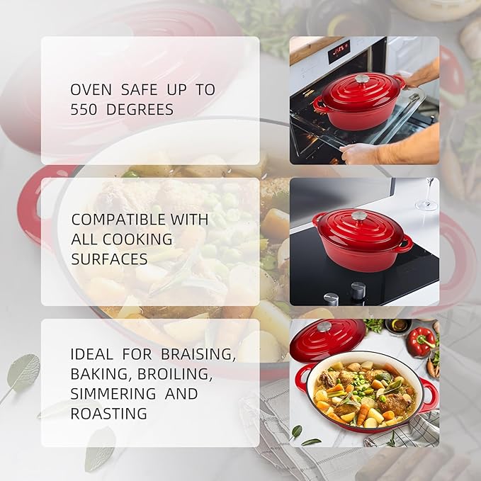5.5 Quart Oval Enameled Cast Iron Dutch Oven Pot - Image 4