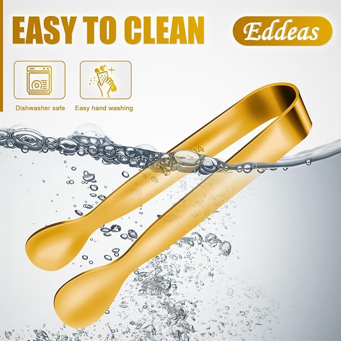 EDDEAS 12 PCS Small Serving Tongs, 4.3" Mini Gold Tongs, Coffee Bar, Tea Party - Image 8