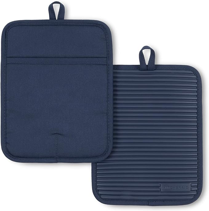 KitchenAid Ribbed Soft Silicone Pot Holder 2-Pack Set, Ink Blue by KitchenAid