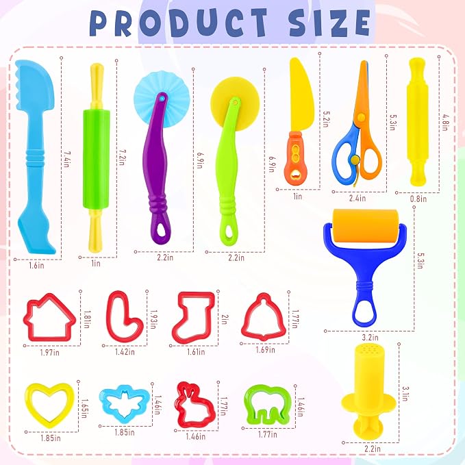 Dough Tools for Kids，40pcs Basic Dough Play Toys Includes Cutters, Rolling Pins - Image 2