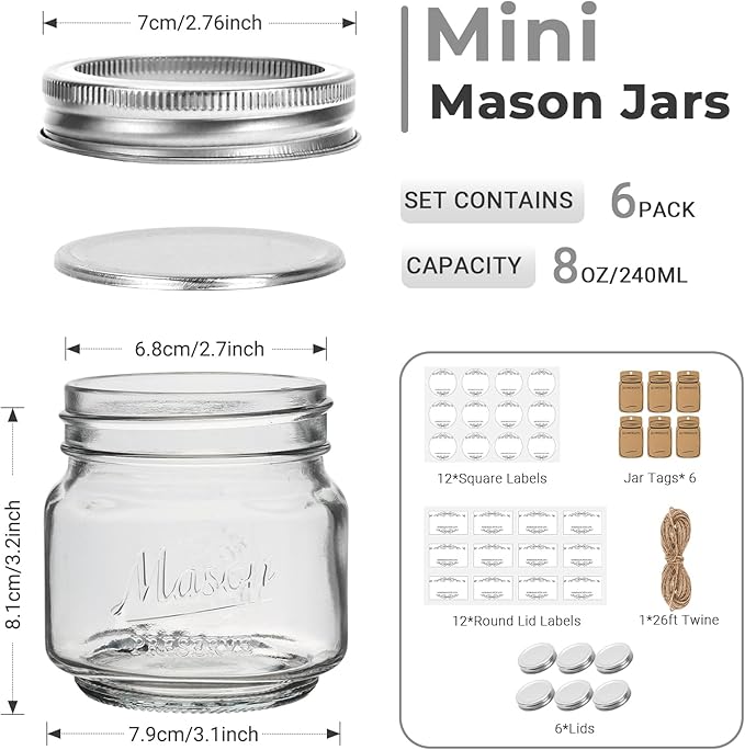 Eathtek 8 oz Glass Mason Jars - Image 2