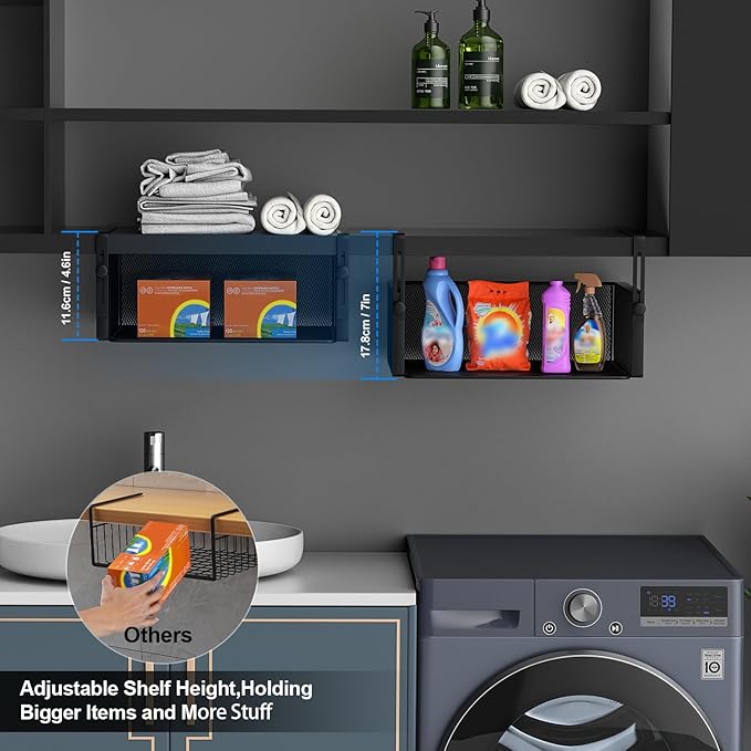 AmonHouseware 2Pack Under Shelf Basket Organizer, Adjustable Hanging Holder - Image 3