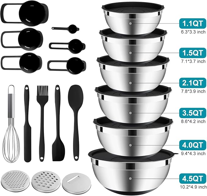 20-Piece Mixing Bowls Set with Airtight Lids – 6 Stainless Steel Kitchen Bowls - Image 2