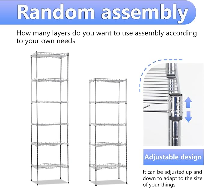 BestOffice | 6-Tier Wire Storage Shelves | 17x12x64 | Chrome | - Image 6