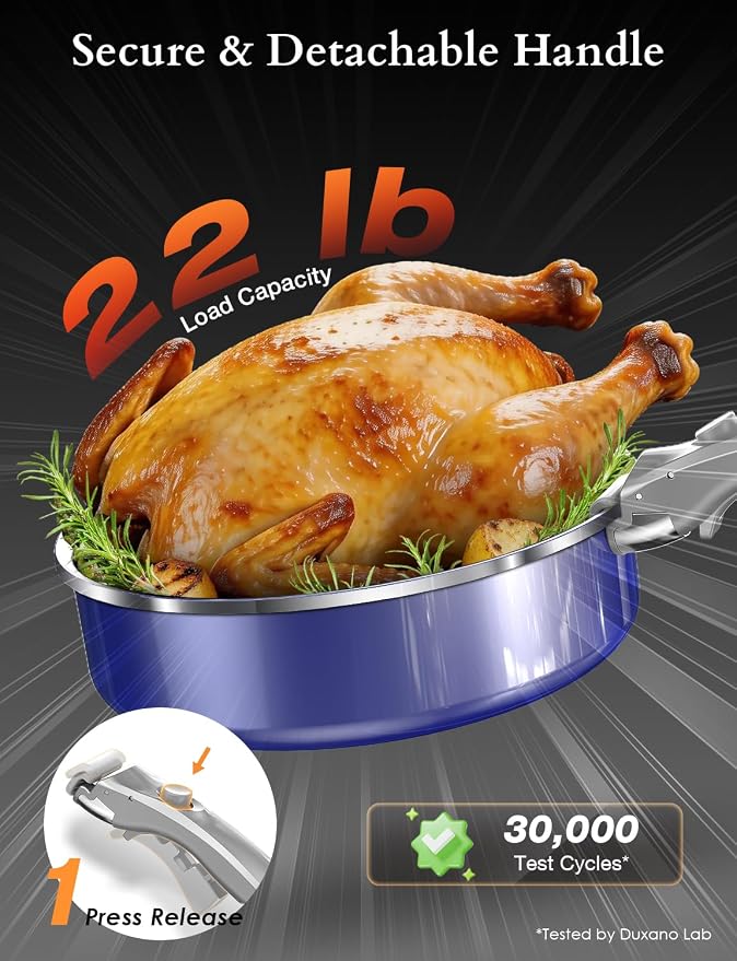 Pro DUXANO 12PC Nonstick Pots and Pans Set&Hybrid 3-Ply Stainless Steel Skillet - Image 7