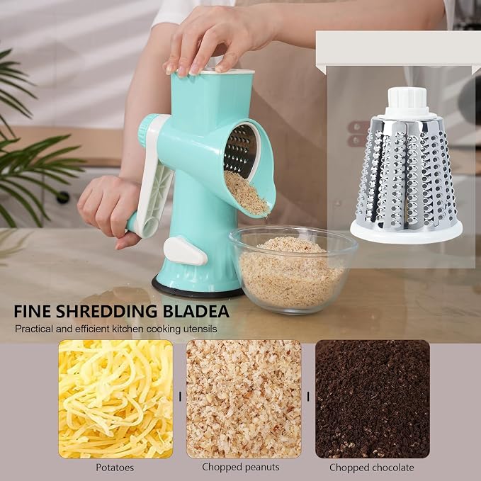 Rotary Cheese Grater with Handle-Versatile Cheese Grater Non-Slip Suction Base - Image 3
