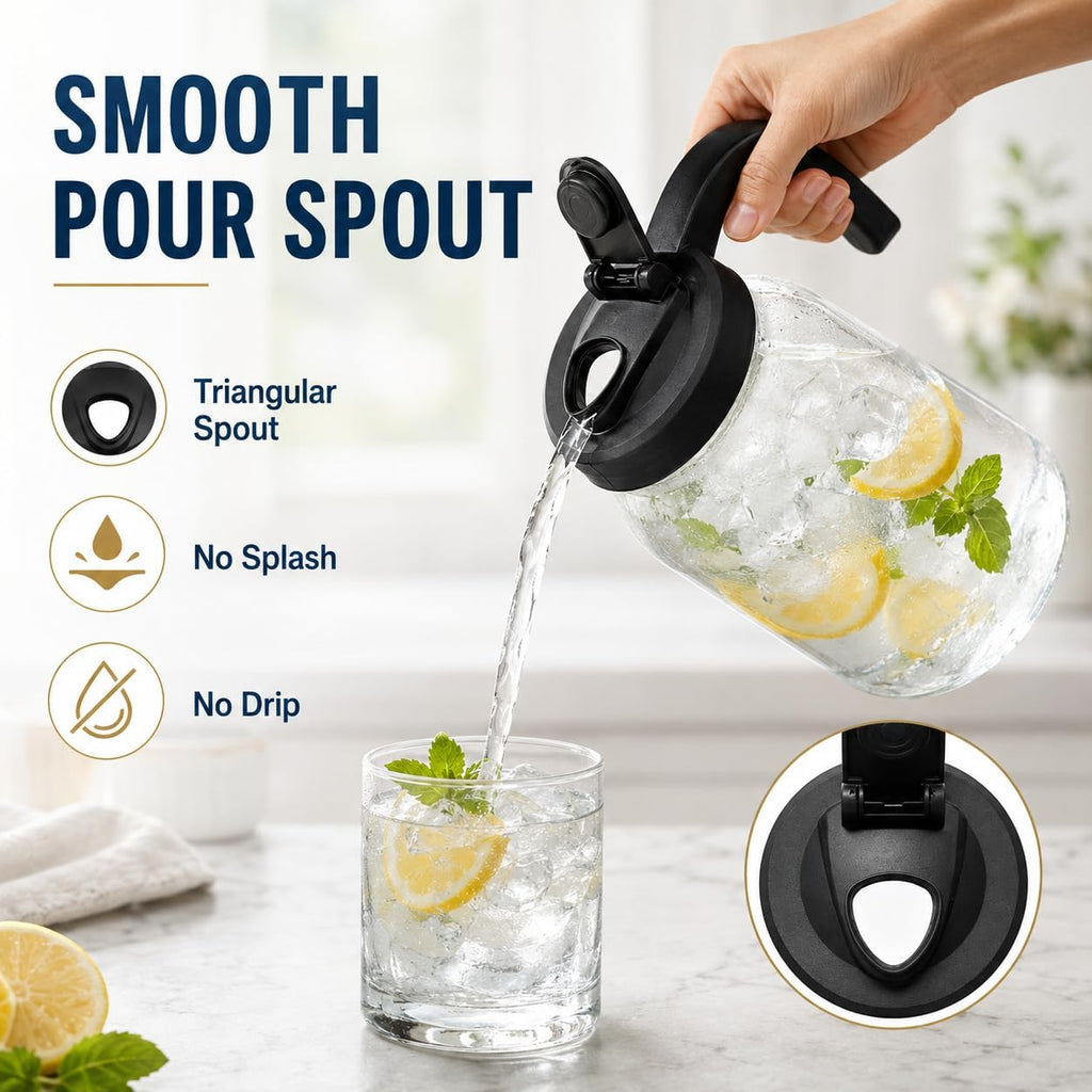 New Updated Glass Pitchers with Lid, Handle lengthened and thickened