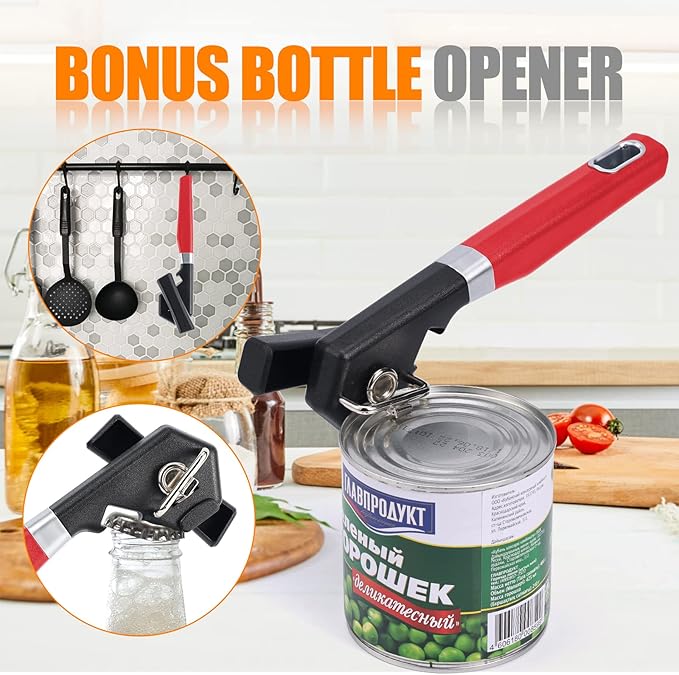 2 in 1 Safety Can Opener Manual Smooth Edge & Bottle Opener, - Image 5