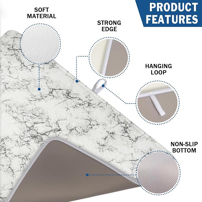 White Grey Marble Dish Drying Mat - Image 3