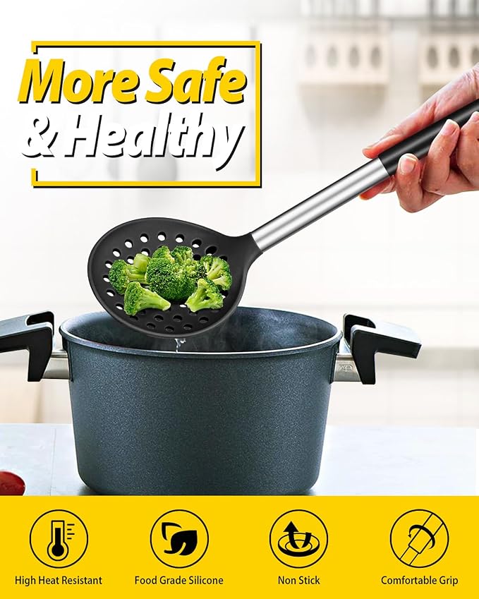 Kitchen Ladle Strainer Set of 2 Large Slotted Spoon - Image 4