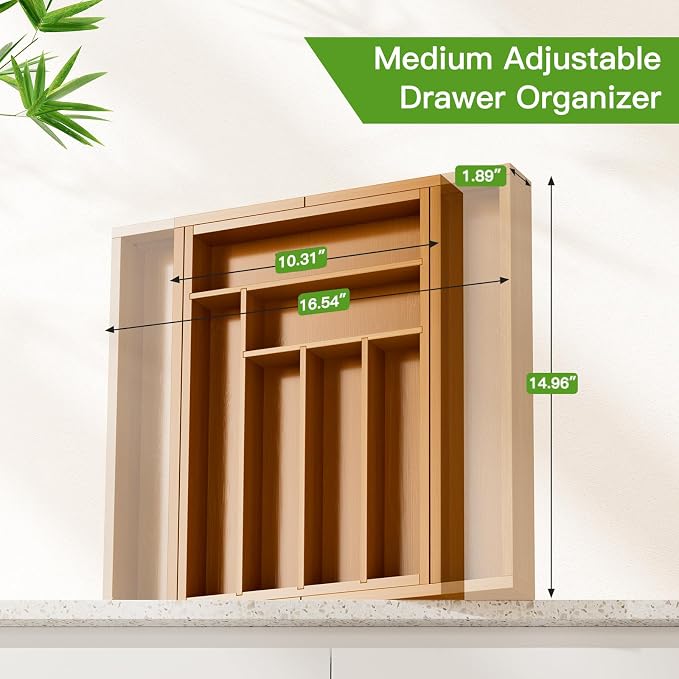 Pipishell Bamboo Expandable Drawer Organizer - Image 2