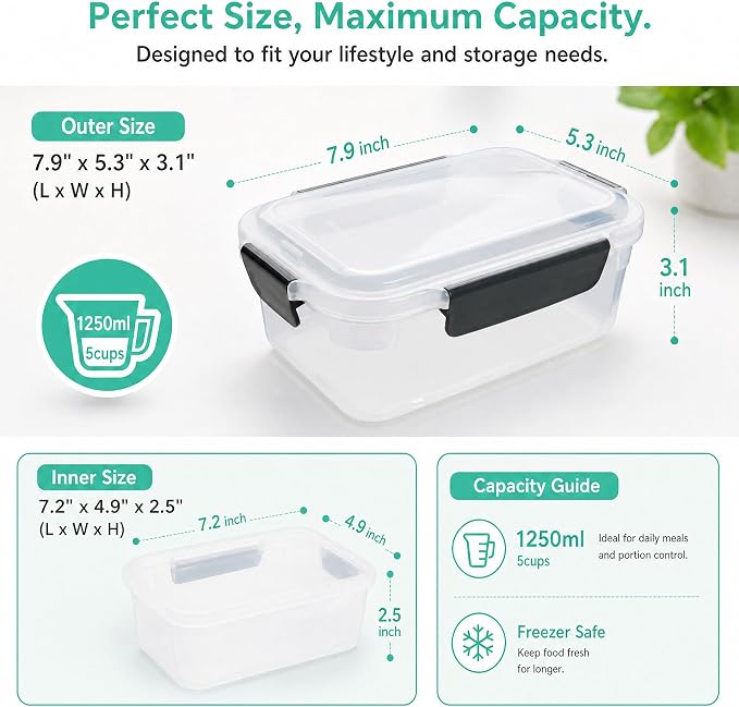 YORY 5 cup Plastic Food Storage Containers - Image 2