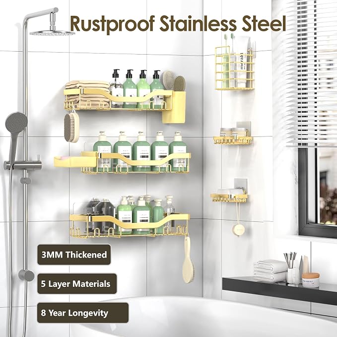 NESOMI Shower Caddy Adhesive Shower Organizer 8-Pack, Rustproof Stainless Steel - Image 5