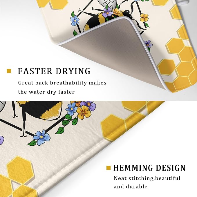 Giwawa Bee Kind Dish Drying Mat, Summer Bees Flowers Dish Drainer Mats - Image 3