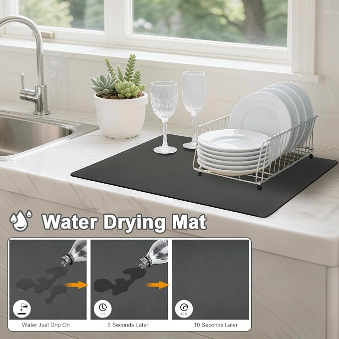 Dish Drying Mat & Coffee Mat for Kitchen Counter, Absorbent Microfiber - Image 2