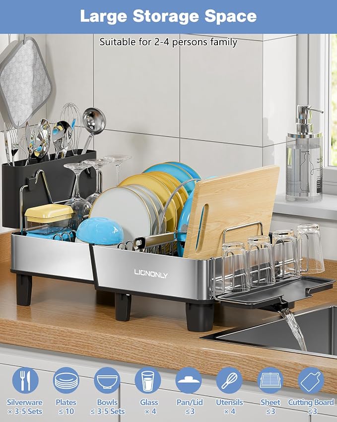 Dish Drying Rack, 304 Stainless Steel Exendable Dish Rack - Image 5