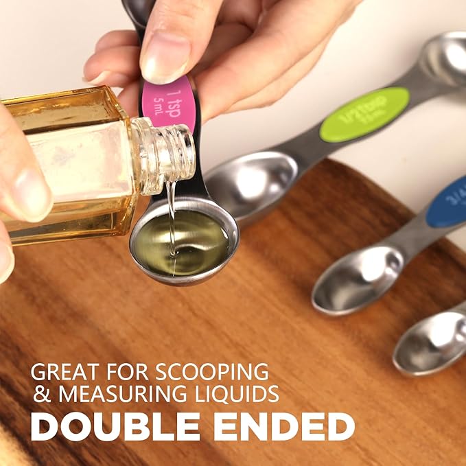 ChefAide Pack of 8 Stainless Steel Magnetic Measuring Spoons Set, Dual Sided - Image 5