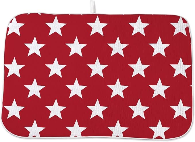 4th of July Dish Drying Mat 18 x 24 inch Independence Day Red Stars Decorative by AEIOAE
