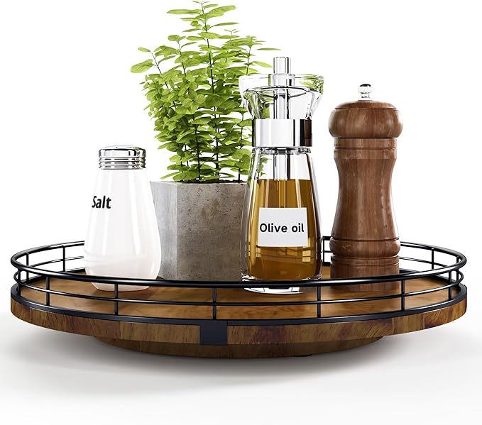 Farmhouse Oak 12" Lazy Susan Turntable Organizer by AMH