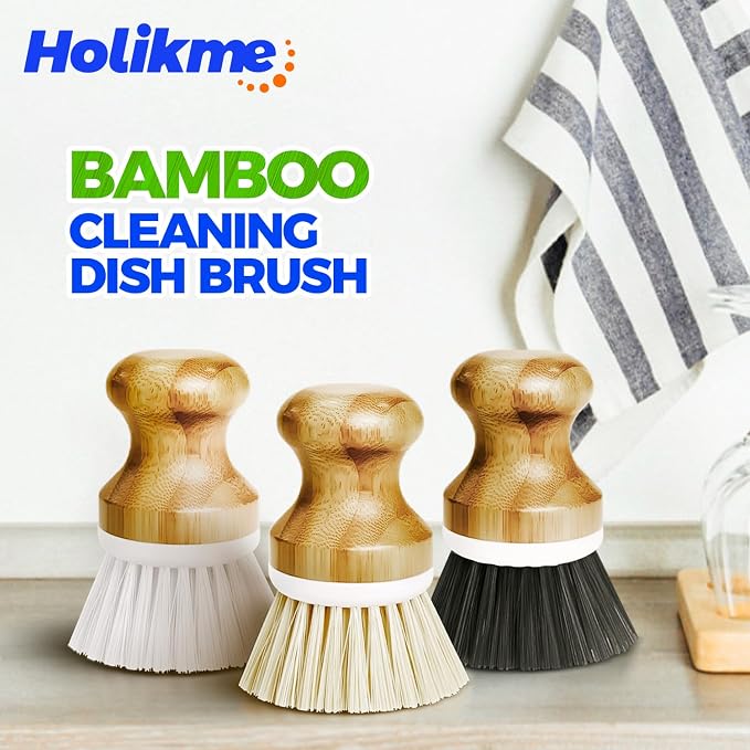 Holikme Bamboo Palm Brush Dish Brushes Vegetable Scrubber Round Natural Scrub - Image 7