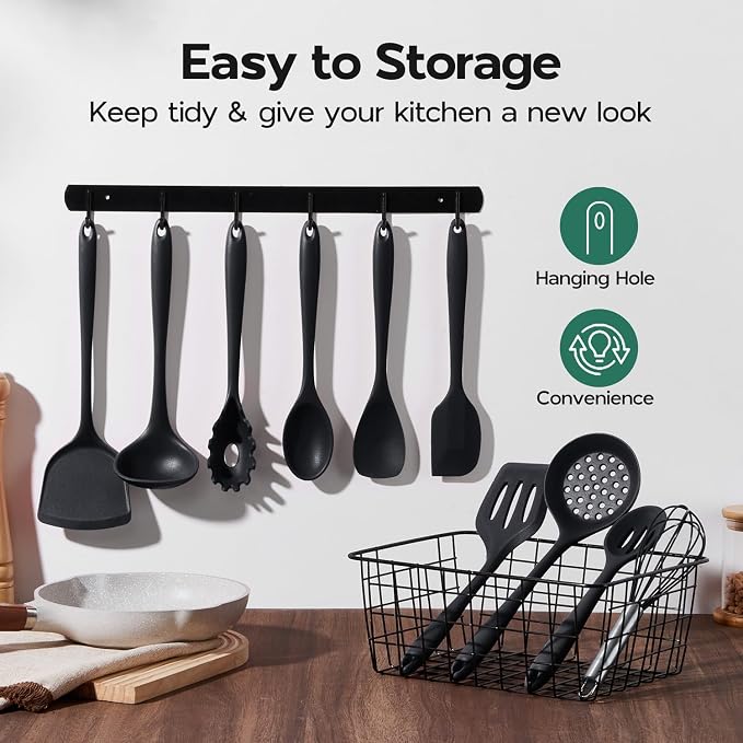 Onader Silicone Cooking Utensils Set, 10 Pieces Black Kitchen Utensils - Image 6