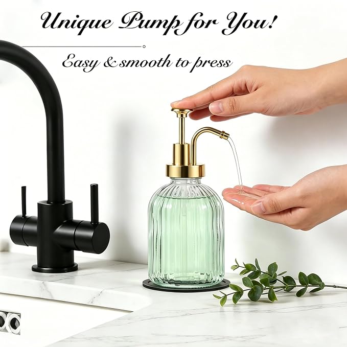 SheeChung Clear Glass Soap Dispenser, 12 Oz Liquid Hand Soap Dispenser - Image 4
