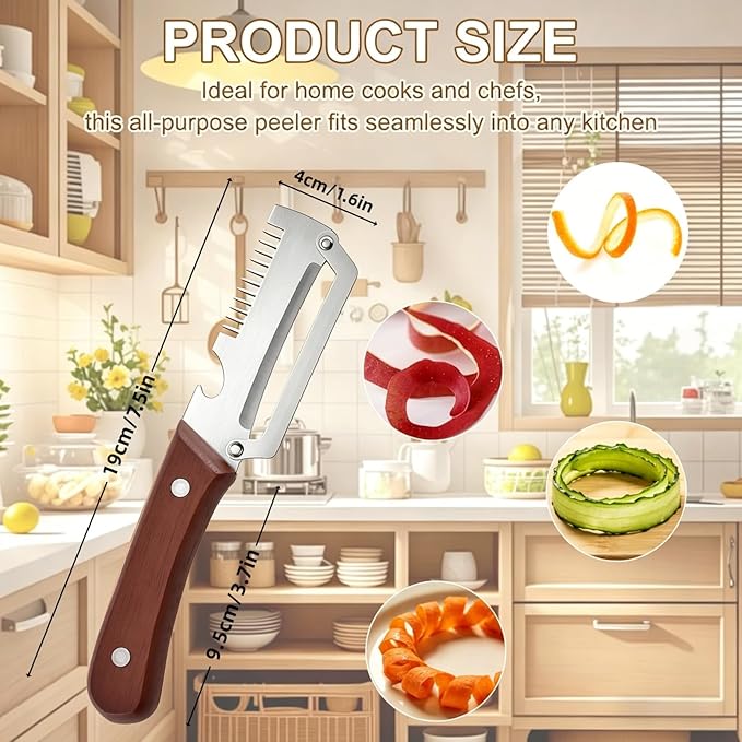 2PCS Multifunctional Vegetable Peeler, Upgrade 3-in-1 Wooden Handle Peelers - Image 6