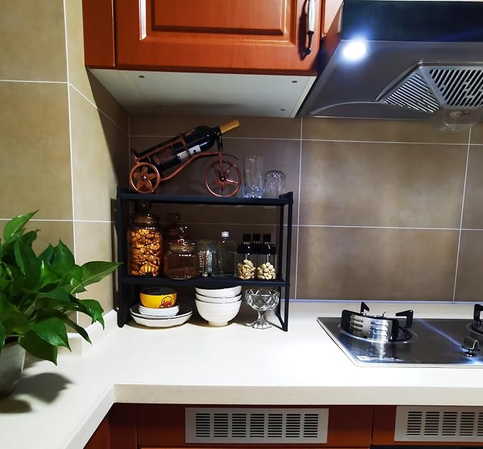 2 Tier Expandable Cabinet Shelf Organizer 14.5-25" L Kitchen Counter Shelf Rack - Image 6