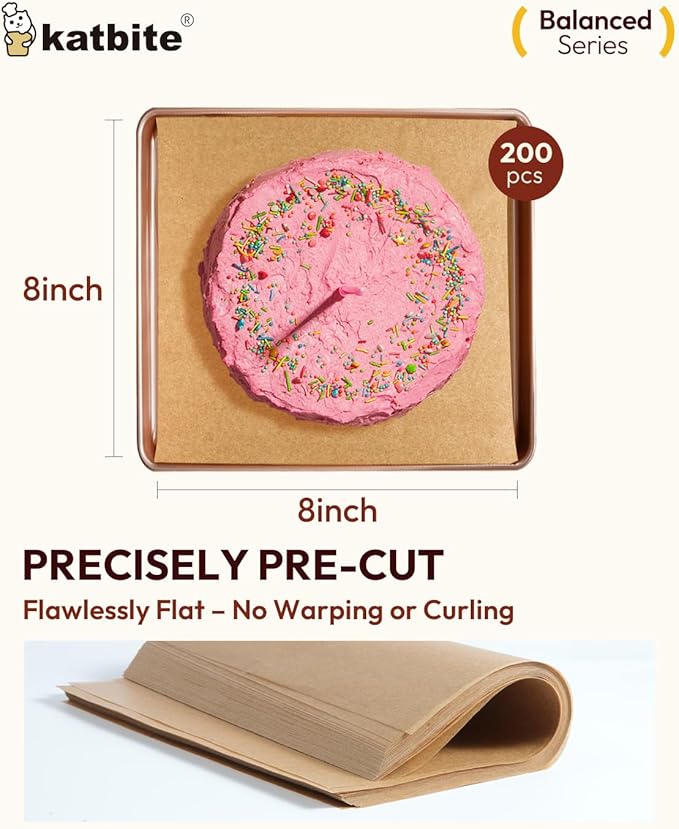 Katbite 200 Pcs Parchment Paper, 8 x 8 Inch Unbleached Baking Paper, Oil - Image 3
