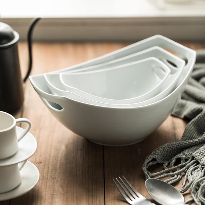 Gomakren Serving Bowls with Handles, Serving Dishes, Porcelain Salad Bowls - Image 6