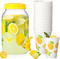 Umigy 1 Gallon Lemon Plastic Drink Dispenser with 20 Pcs 12 oz Lemon