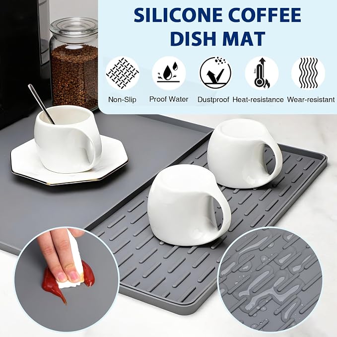 Silicone Coffee Mat 24" x 16", Heat Resistant Non Slip Leak Proof - Image 4
