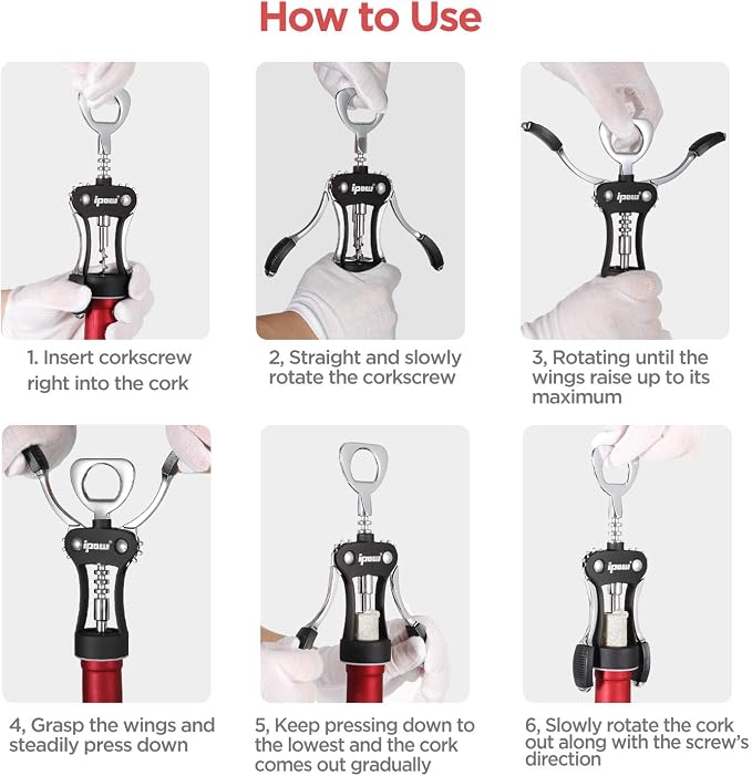 IPOW Wine Opener, Zinc Alloy Wine Bottle Opener, Wing Corkscrew Heavy Duty - Image 7