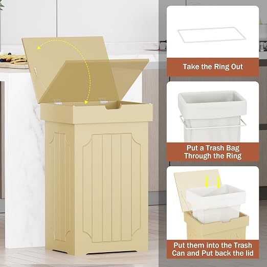 Function Home Trash Can Cabinet, 13 Gallon Kitchen Garbage Can, Wood Recycling - Image 7
