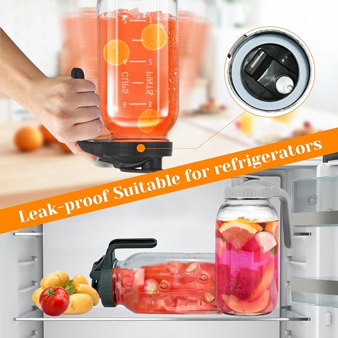 2 Pack Glass Pitchers with Lid, 64 oz Sun Tea Pitcher, Half Gallon Mason Jar - Image 5
