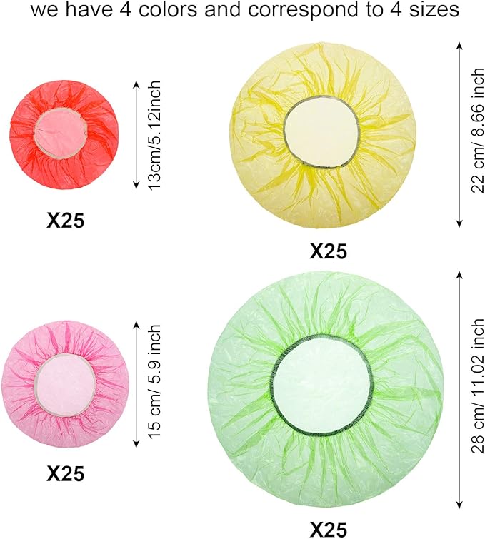Boao 100 Pcs Reusable Bowl Covers 4 Size Plastic Color Elastic Wrap - Image 4