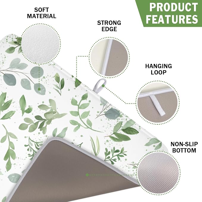 Spring Summer Sage Green Leaves Dish Drying Mat 18 x 24 Inch Spring Eucalyptus - Image 3