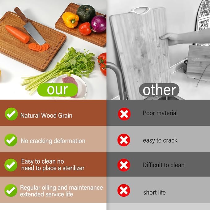 Solid Teak Wood Cutting Board One Piece Non Glued Extra Large Thick Crack - Image 5