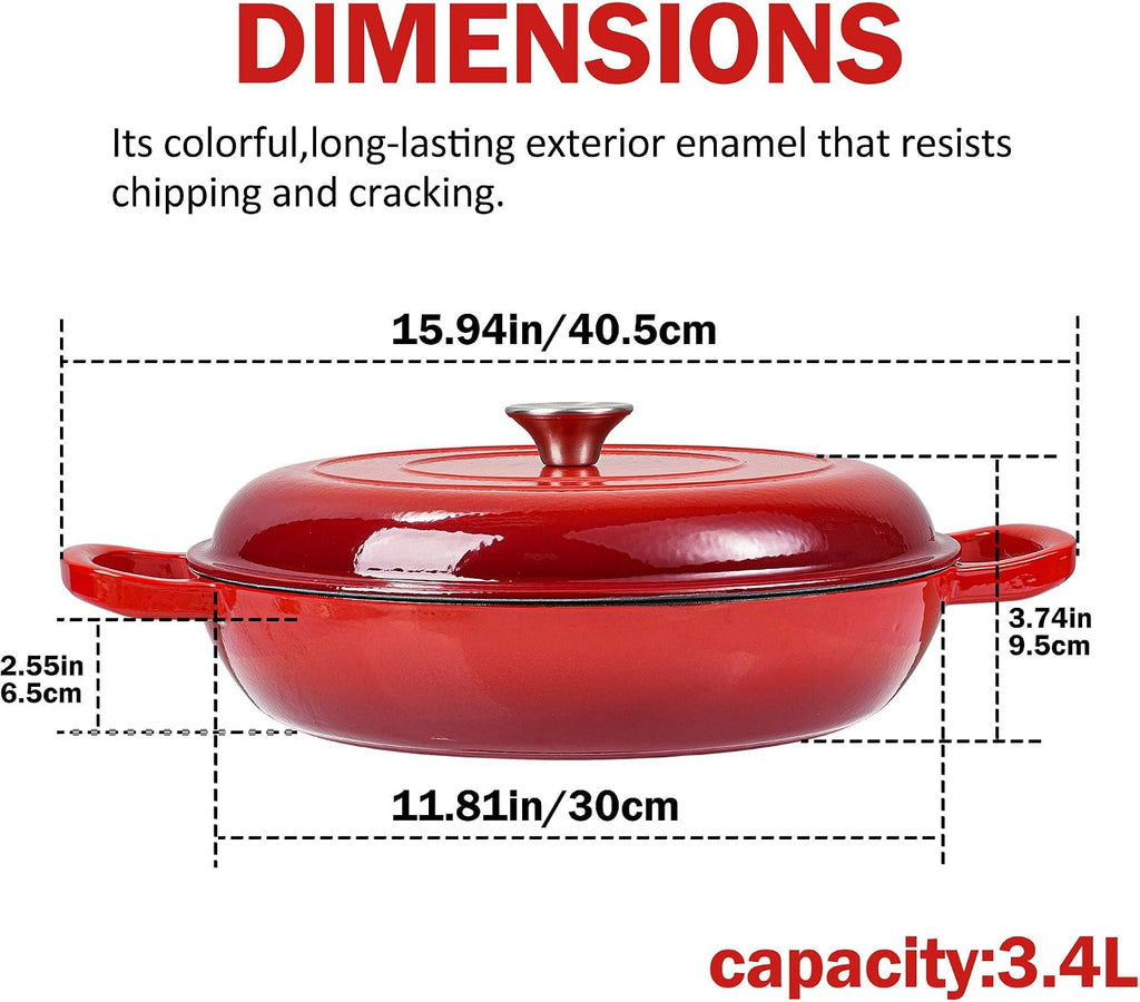Vivicreate 3.5 Quart Enamel Cast Iron Dutch Oven Pot with Lid
