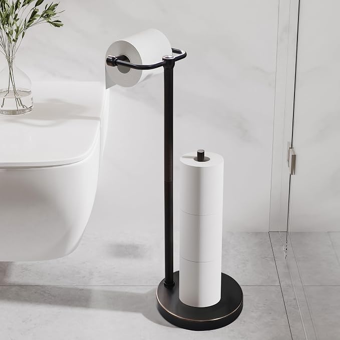 RARXTR Toilet Paper Holder Stand, Post Pivoting Design Free Standing Toilet - Image 2
