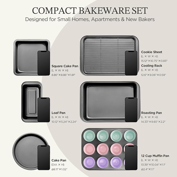KITESSENSU Compact Baking Pans Sets, Nonstick Bakeware Sets 19-Piece - Image 2