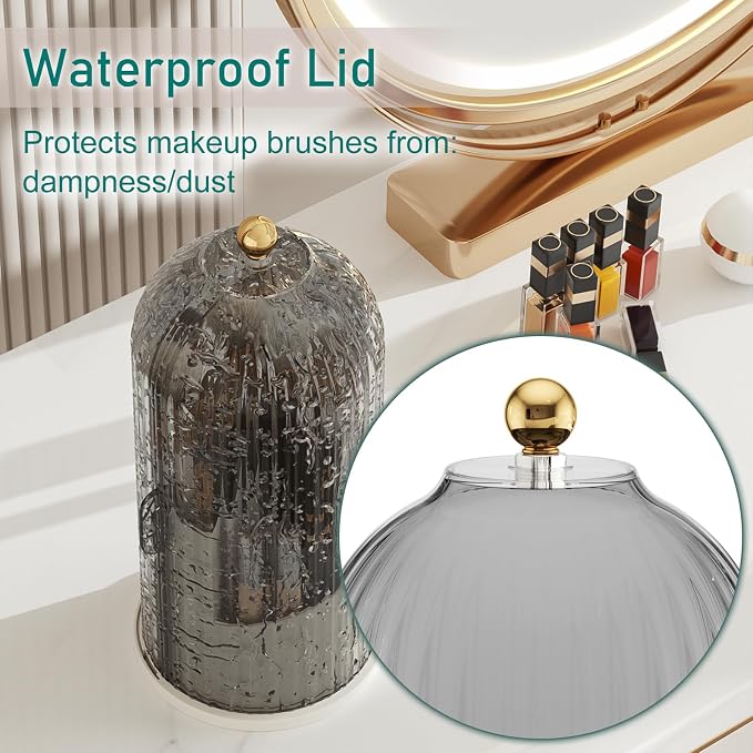 GAXmi Makeup Brush Holder with Lid Cosmetic Tools Organizer 360 Rotating - Image 4
