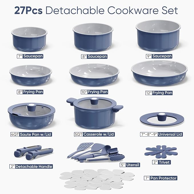 CAROTE 27pcs Ceramic Cookware Set Nonstick, Pots and Pans Set Non Stick - Image 2